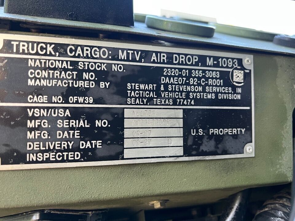 1997 Stewart & Stevenson M1093 MTV 5 ToN 6X6 Turbo Diesel Military Cargo Truck