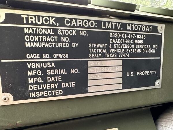 2002 Stewart Stevenson M1078a1 LMTV Turbo Diesel Military Cargo Truck 20K Miles