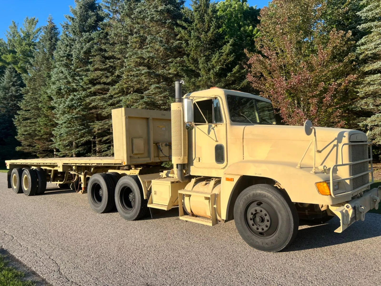 1992 Freightliner M915a2 Semi Tractor with M871 30’ Flatbed Trailer &#8211; Diesel for sale