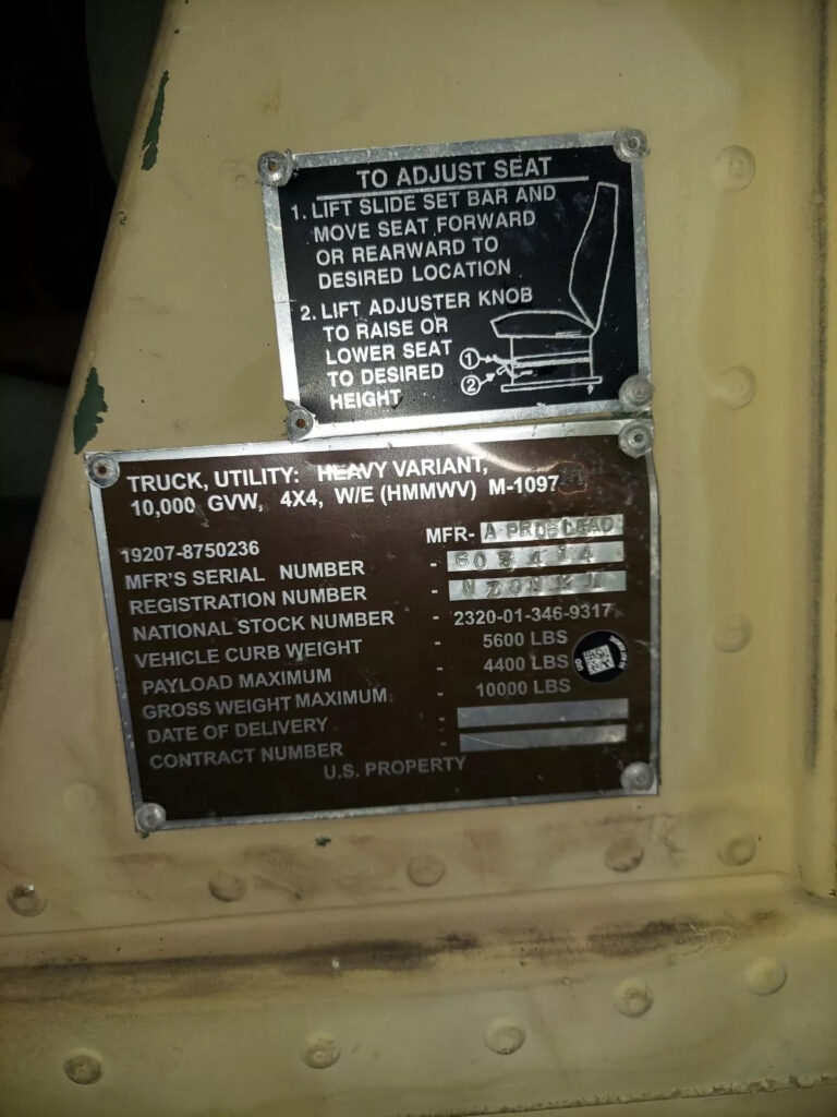 2006 Am General Hmmwv M1097 Heavy Variant Military Hummer Complete w/ Doors, Top