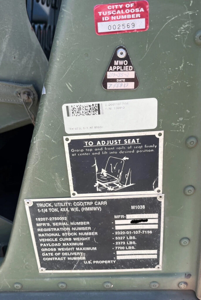 1992 Humvee M1038 Am General Hummer Hmmwv Utility Truck 1-1/4 Ton Utah Title