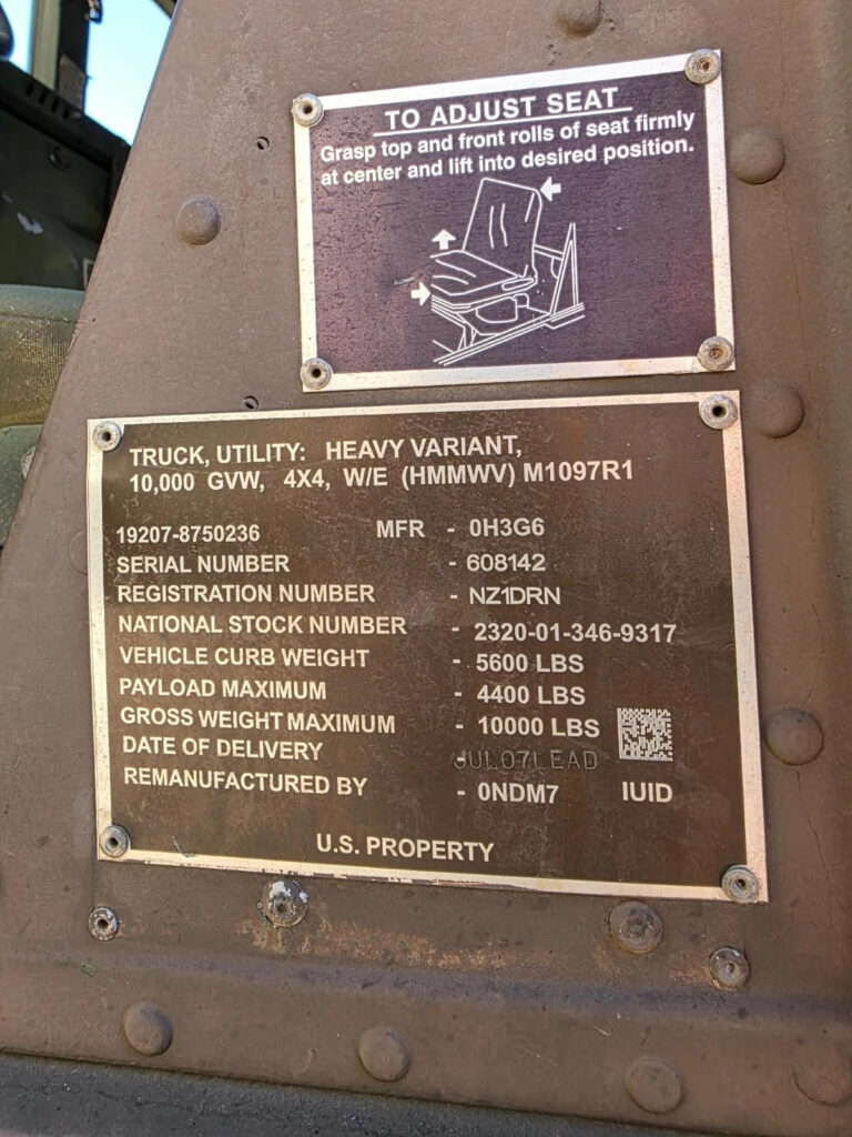 Titled 2007 4×4 Heavy M1097r1 Military Hummer Hmmwv Humvee Runs and Drives Great